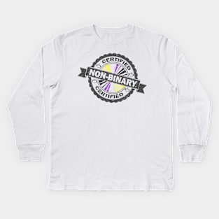 Certified Non-Binary Pride Seal of Approval with Pride Flag Background Kids Long Sleeve T-Shirt